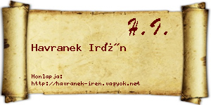 Havranek Irén névjegykártya
